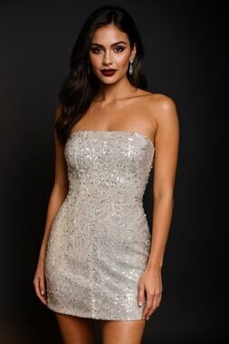 Wayf Womens NWT Silver Strapless Sequin Dress Sm Clubbing Party New Years Rave